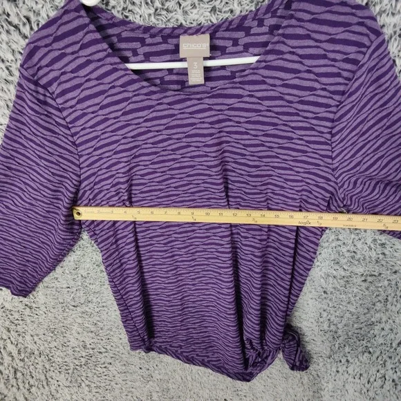 Chicos Womens 3 XL Purple Abstract Striped 3/4 Sleeve Shirt Top Resort Vacation - Picture 2 of 16